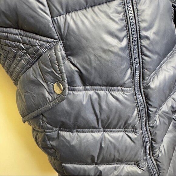 Cleo Navy Blue Long Feather Down Puffer Coat with Faux Fur Hood - Picture 8 of 15